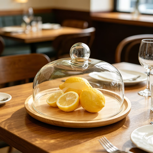 <span class=keywords><strong>Plateau</strong></span> à gâteau avec couvercle en <span class=keywords><strong>verre</strong></span> anti-poussière pour présenter des pâtisseries et desserts sans poussière, <span class=keywords><strong>plateau</strong></span> rond en bois de bambou - Product Image 3