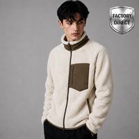 Veste en polaire sherpa streetwear personnalisée unisexe, veste d'hiver patchwork avec logo brodé