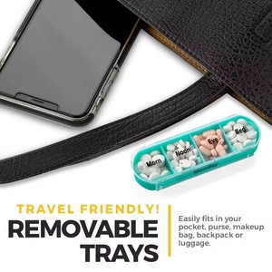 Organizador Semanal de Pastillas 4 Veces al Día, 1 Dispensador, Caja de Almacenamiento de Medicamentos, Recordatorio de Medicación, 7 Compartimentos Apilables para Vitaminas, Pastillas Azules - Product Image 4