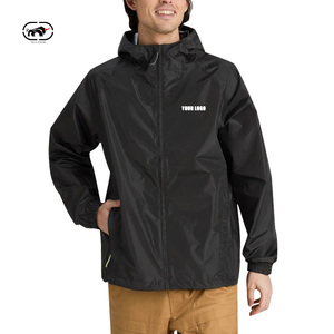 カスタムストリートウェアZipアップ防水ブラックウインドブレーカーメンズアウトドアジャケット包装可能薄いナイロンフードウインドブレーカージャケット - Product Image 1