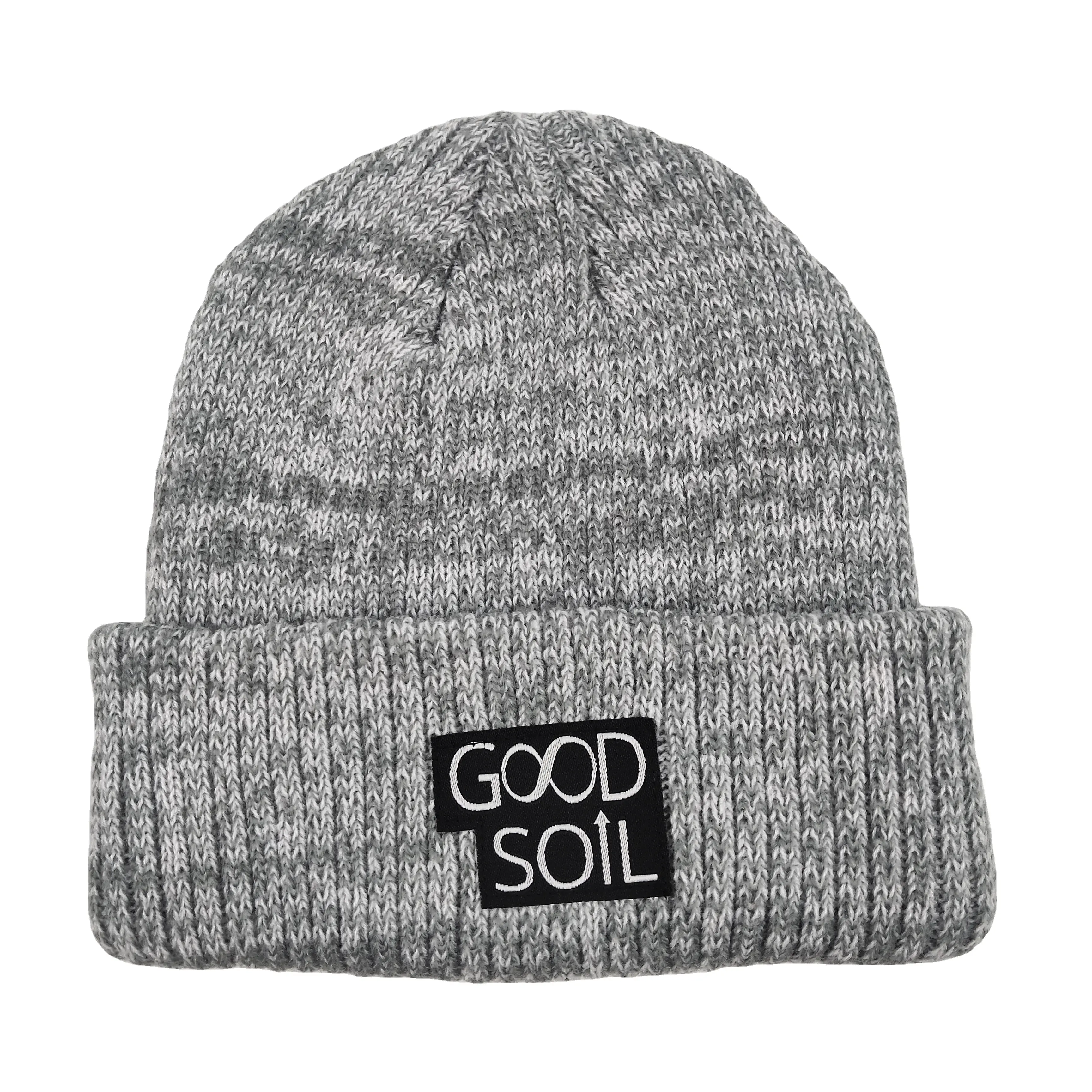 Gorro de invierno personalizado de fábrica, 100% acrílico, cálido, bordado, parche