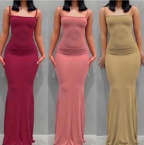 Vestido de moda para mujer, ajustado con tirantes, sin mangas, largo, de <span class=keywords><strong>manga</strong></span> <span class=keywords><strong>larga</strong></span>, tejido, informal - Product Image 2