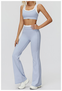 Ensemble de vêtements de sport pour femmes, respirant, en spandex/nylon, 2 pièces, soutien-gorge de sport et leggings/shorts de yoga taille haute, pour la remise en forme - Product Image 2