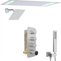 Système de douche en laiton à double tête 14x20 pouces avec LED, thermostatique, vanne inverseur 3 voies, jet de pluie, pression réglable (Nickel brossé)