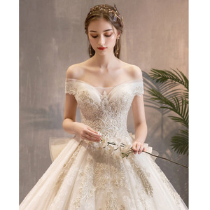 Off-Shoulder Princess Ball Gown Wedding Dress Sweetheart Neckline Long Train Floral Print White Floor-Length Style W37 - Product Image 4