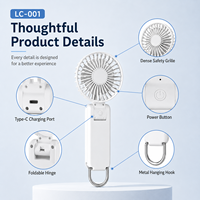 Ventilateur portatif rechargeable par USB, mini ventilateur pliable, 5 vitesses, vent puissant, batterie 2400mAh, utilisation en voyage et en extérieur