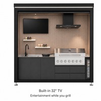 Pulau Dapur Luar Ruangan yang Tahan Lama dengan Pintu Gulung, Kabinet Memasak Luar Ruangan All-in-One untuk Pesta di Halaman Belakang