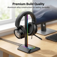 Support de casque de jeu RGB Jetion avec hub USB et lumières LED, chargement Type-C, en silicone pour configuration de jeu PC PJT-OQT3682