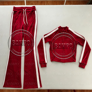 Y2K Winter <strong>Women</strong> Clothes Custom LOGO Side Stripe <strong>Velvet</strong> <strong>Women</strong> Zip Jacket and Jogger Pants 2 Piece Set Velour <strong>Tracksuit</strong> for <strong>Women</strong> - Product Image 2