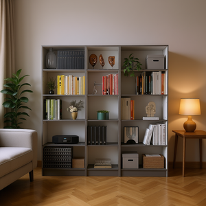 Set di Librerie Luetz a 3 Pezzi, 67 Pollici di Larghezza, 15 Ripiani, Arredamento Moderno Minimalista per Soggiorno, Scaffale Cubico in MDF Grigio Opaco e Bianco - Product Image 2