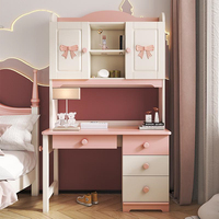 Lit double avec cadre en bois, design couronne rose, rangement, 2023