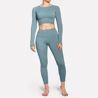 Hızlı kuru yüksek kaliteli sıkıştırma spandex spor yoga aktif giyim seti kadın cepler ile