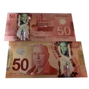Collection Gift Durable Canadian Currency CAD 50 Gold Silver Foil Plastic Banknote Waterproof Prop Money