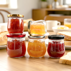 Nouveauté : Pots en verre pour pouding au miel, design ventre rond, avec couvercle métallique, 100ml, 200ml, 250ml, 300ml, 380ml - Product Image 1