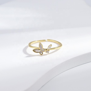 Wholesale Brass shell butterfly cheap open <b>ring</b> summer simple 14k gold plated dainty natural stone <b>adjustable</b> <b>rings</b> for women - Product Image 4