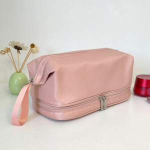 Bolsa de maquillaje de nailon portátil de gran capacidad para mujer, Asa abierta, separación en seco y húmedo, cierre de cremallera, bolsas de cosméticos impermeables, estuches - Product Image 6