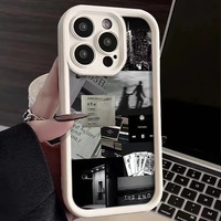 Coque de téléphone antichoc de style Ins, célèbre sur Internet, thème Fragments de vie, blanc et noir, pour iPhone 16 15 14 11 12 13 17 Pro Max