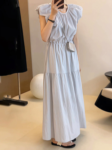 Robe élégante et tendance pour femmes de grande taille, avec manches bouffantes, nouveau style coréen pour l'été, robe trapèze taille haute - Product Image 5