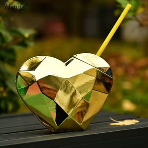 Taza en forma de corazón Rosa Hstyle con tapa y vasos de plástico de paja Linda taza de bola de discoteca brillante <span class=keywords><strong>Tropical</strong></span> Luau Hawaiano - Product Image 6