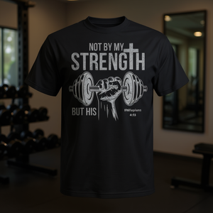T-shirt de sport avec inscription « Not By My Strength But His Philippians 4:13 », design pour la musculation - Product Image 3