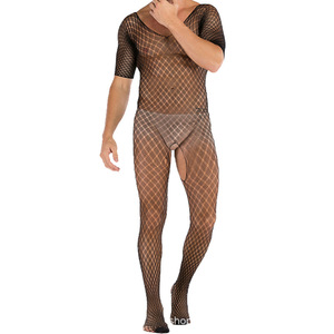 Men <b>Fishnet</b> Bodysuit Black Spandex Polyester Stage Performance Wear Full Body Mesh Costume - Product Image 2