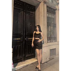 <b>Black</b> Tassel Sequin Crop Blouse and Short Skirt Set for <b>Club</b> <b>Dress</b>-Up - Product Image 2