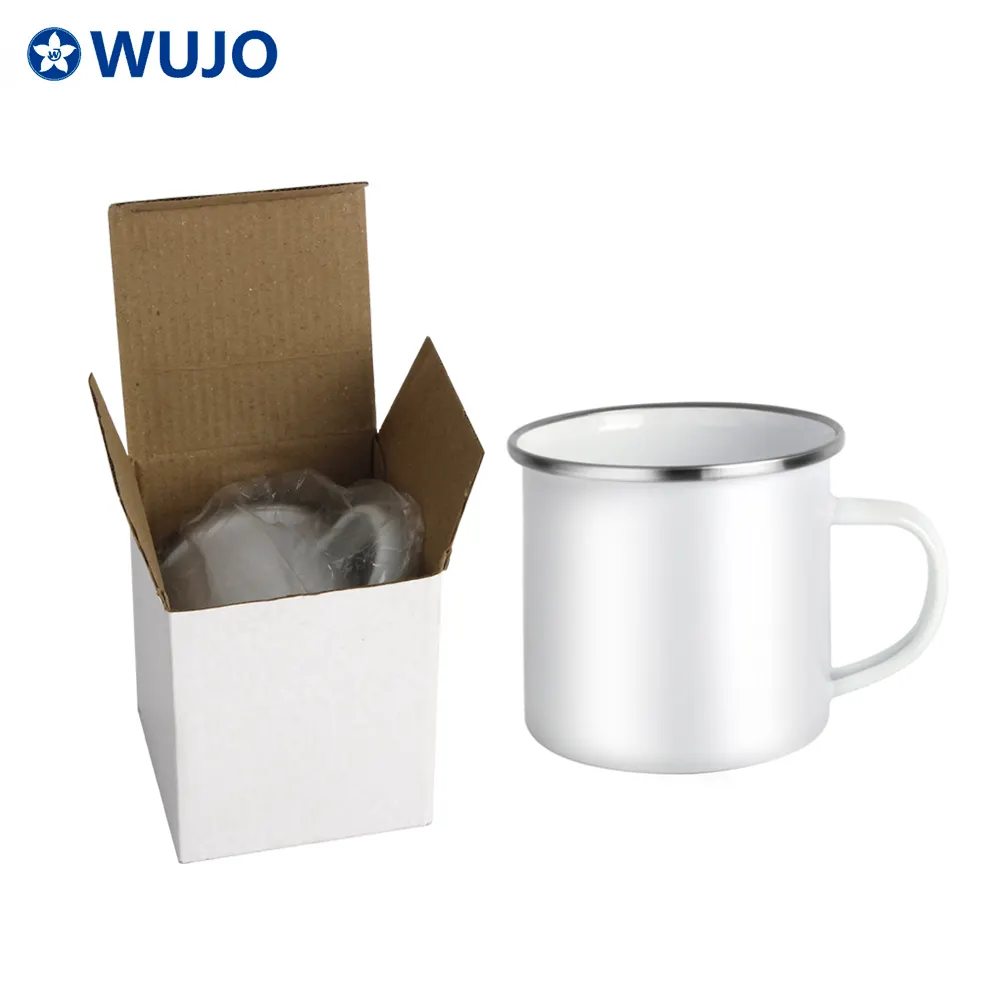 White Metal Enamel Sublimation Mugs 12oz Enamel Cups for Sublimation Printing