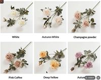 Fleurs artificielles à 3 têtes de roses, à tige unique, à bords effilochés, pour décoration intérieure, style vintage, centre de table pour mariage d'automne