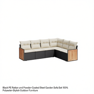 Conjunto de Sofás de Jardín de Ratán Negro, Muebles de Exterior de Acero con Recubrimiento en Polvo, Estilo Contemporáneo, Cojines Impermeables - Product Image 1