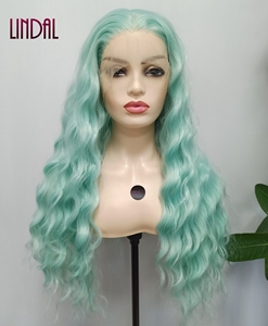Parrucca sintetica lunga giallo rame rosso resistente al calore con onda del corpo in pizzo anteriore ondulato parrucca libera per capelli naturali alla moda senza colla - Product Image 4