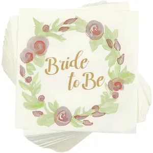彩色印花餐巾纸新娘将成为花卉一次性餐巾纸5 "x5" 派对用品新娘送礼会，粉色绿色