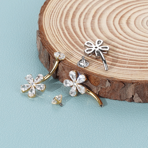 Lingchee 14G titanio <span class=keywords><strong>Nave</strong></span> vientre anillo Mujer Flor inserción claro circón colgante ombligo anillos joyerí<span class=keywords><strong>a</strong></span> para fiesta - Product Image 2