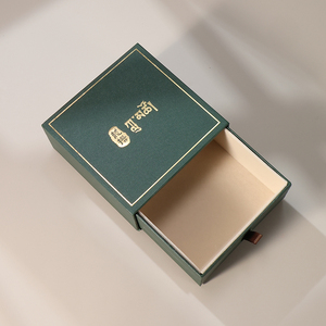 Custom Square Magnetic Snap Embossed Jewelry <b>Box</b>-Green Synthetic Leather Paper Drawer Design for <b>Empty</b> Watch Jewelry Packaging - Product Image 2