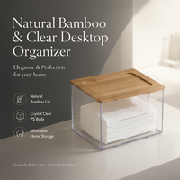 Organisateur de rangement carré en bambou avec couvercle en bois, empilable, transparent en PS, vente en gros, export