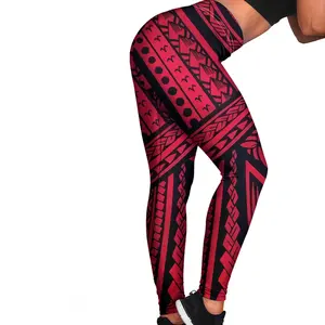 Kırmızı ve siyah orijinal polinezya Tribal tasarım kadınlar için özel baskı tayt kadın tayt spor Push Up yüksek bel pantolon