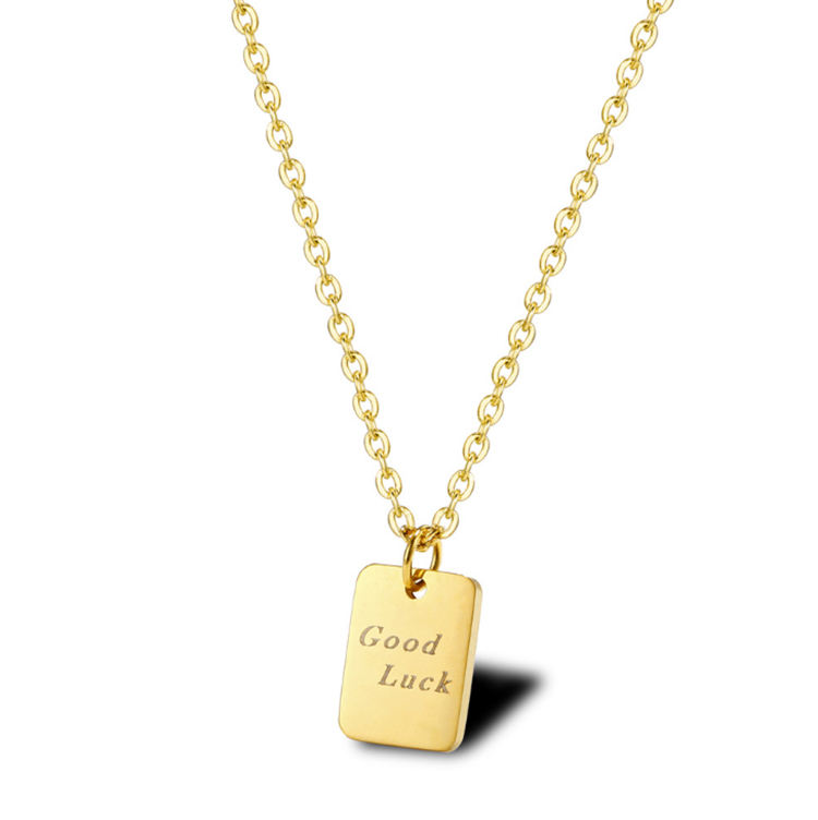 Waterproof 18K Gold Plated Engraved Rectangle Pendant Necklace Custom Good  Luck Lasering Mini Dog Tag Necklace for Women Girls