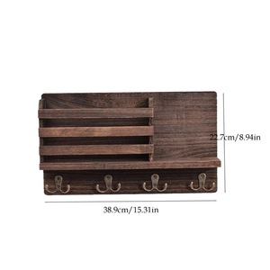 Wooden Wall Mount Organizer Key <b>Rack</b> With <b>Shelves</b> For Living Room Entryway Storage - Product Image 4