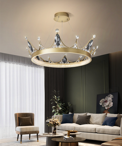 Роскошная Золотая люстра Simig в форме короны, круглая шляпа, светодиодный светильник для вестибюля отеля, виллы, декор <span class=keywords><strong>k9</strong></span>, Хрустальный подвесной светильник - Product Image 3