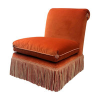 Canapé en velours de luxe traditionnel moderne fabriqué à la main avec pompon salon garniture dorée chaise d'appoint à franges pour salon