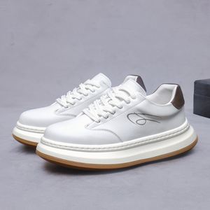 Baskets blanches pour hommes, style rétro, en cuir véritable, chaussures décontractées, semelle épaisse, confortables, chaussures de course pour hommes - Product Image 1