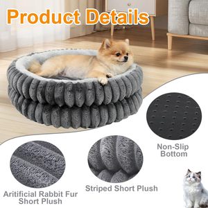 Washable Round Indoor Luxury Super Soft <b>Plush</b> Faux Fur Pet <b>Cat</b> Kitten Bed with Anti-Slip Bottom - Product Image 3