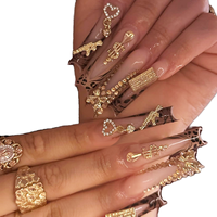 Uñas Postizas de Lujo con Estampado de Leopardo, Extra Largas, Rectangulares, Estilo Y2K Hip Hop, con Colgante de Diamantes de Imitación, Personalizables