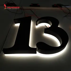 BRANDNEWSIGN produttore personalizzato Led illuminato retroilluminato numeri civici in acciaio inossidabile numero camera d'albergo con luce