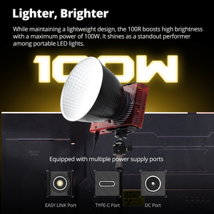 AMBITFUL 100R Lumière vidéo LED 100W 2700K-6500K Version bicolore CRI 96+ TLCI <span class=keywords><strong>95</strong></span>+ Lumière LED de poche portable avec contrôle par application - Product Image 4