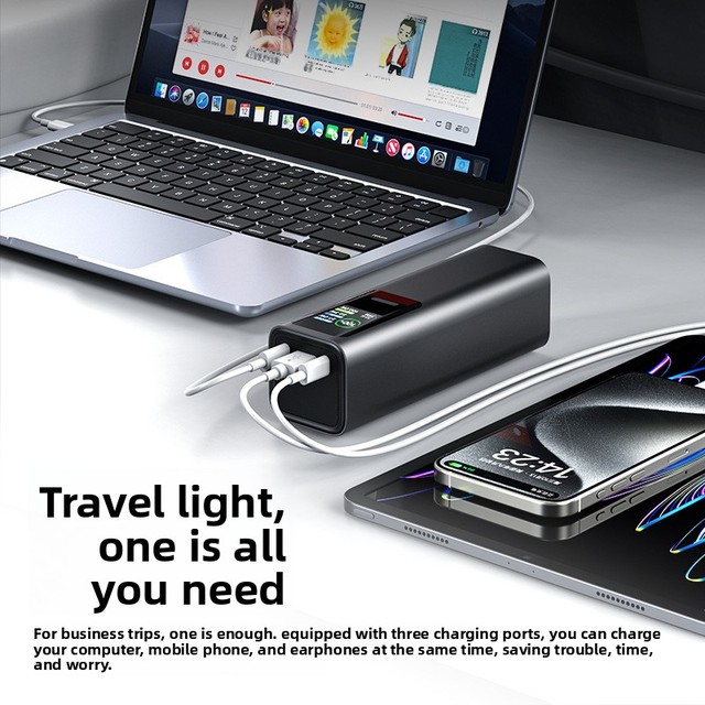 30000mAh 100W Aluminum Alloy Power Bank with LED Display TFT Color Screen Built-in Lighting Lamp Type-C Interfaces
