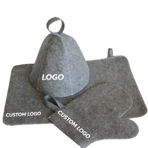 Guantes de fieltro de tres piezas al por mayor del fabricante, almohadilla para asiento de sauna, gorro de baño ruso personalizado con logotipo para ducha, sauna y sala de vapor - Product Image 1