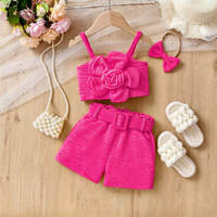 Tenues d'été pour filles les plus vendues en Europe et en Amérique : Haut à bretelles multicolores à fleurs en 3D + Short + Coiffe