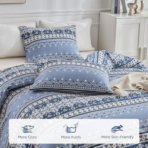 Boho màu xanh <span class=keywords><strong>Comforter</strong></span> bìa trắng hình học hoa in Duvet Bộ 3 miếng mềm chải sợi nhỏ bộ đồ giường thiết lập với dây kéo quan hệ - Product Image 5
