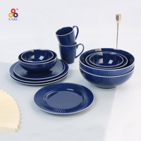 Vente en gros de vaisselle en porcelaine gaufrée de style nordique vaisselle et assiettes fines de luxe européen ensemble de bols à ramen pour restaurant