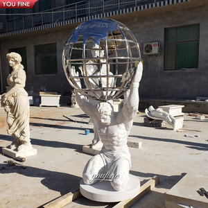 Statue d'<span class=keywords><strong>Atlas</strong></span> en marbre blanc grandeur nature célèbre, avec la Terre - Product Image 5